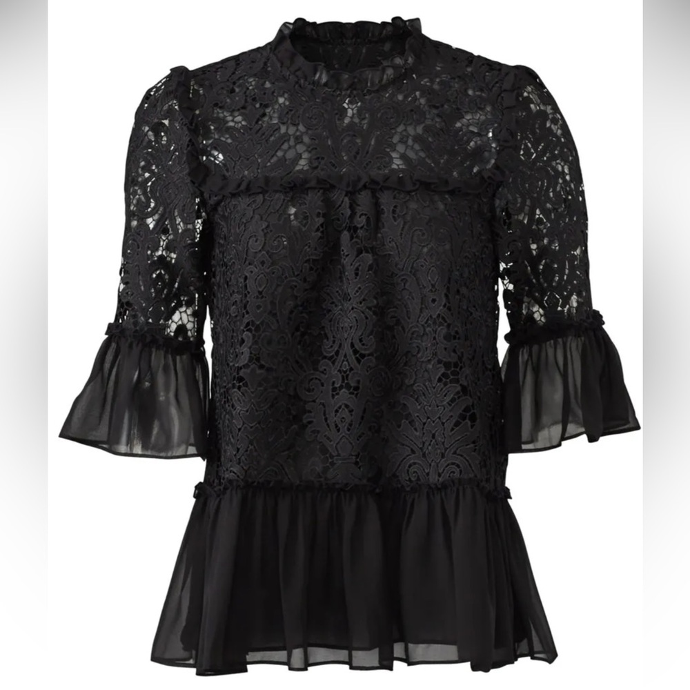 Kate Spade New York Black Tapestry Lace Top Size L